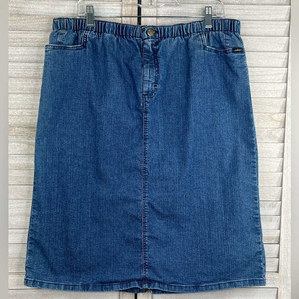CHIC Vintage 80's Jean/Denim Midi Skirt Blue-18